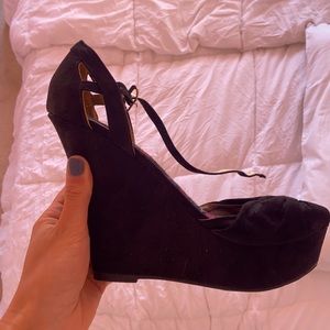 Black suede wedges
